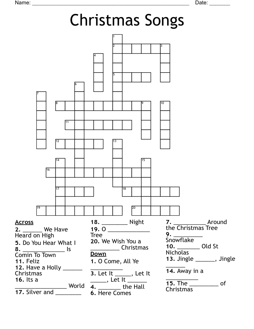 Christmas Songs Crossword