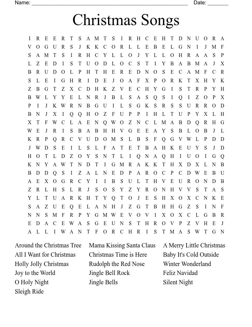 Christmas Songs Word Search