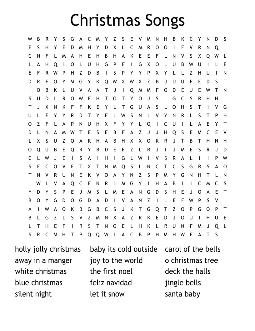 Christmas Songs Word Search