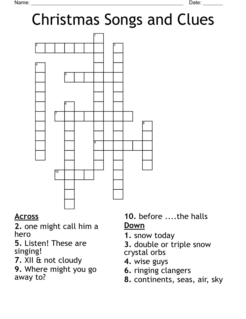 Christmas Songs and Clues Crossword