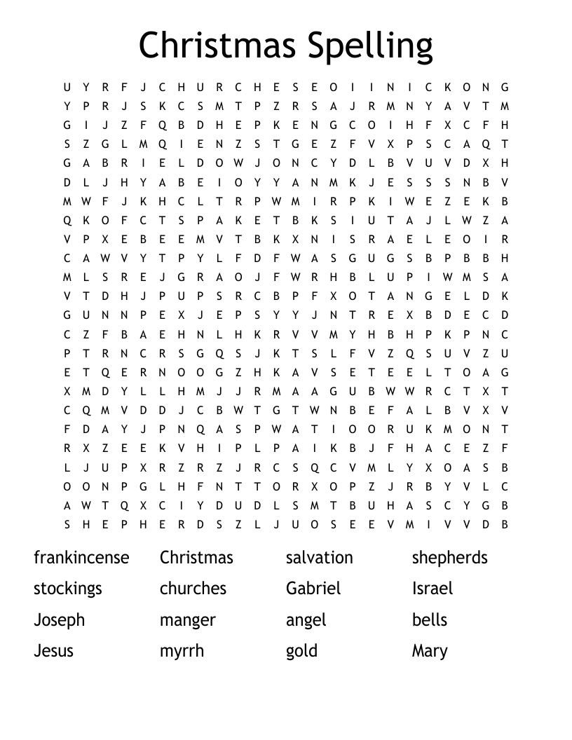 Christmas Spelling Word Search
