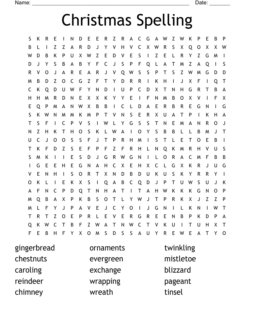 Christmas Spelling Word Search