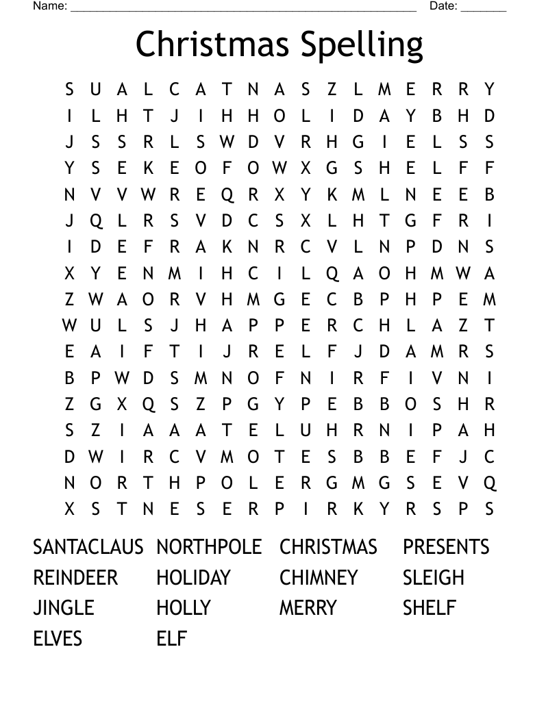Christmas Spelling Word Search