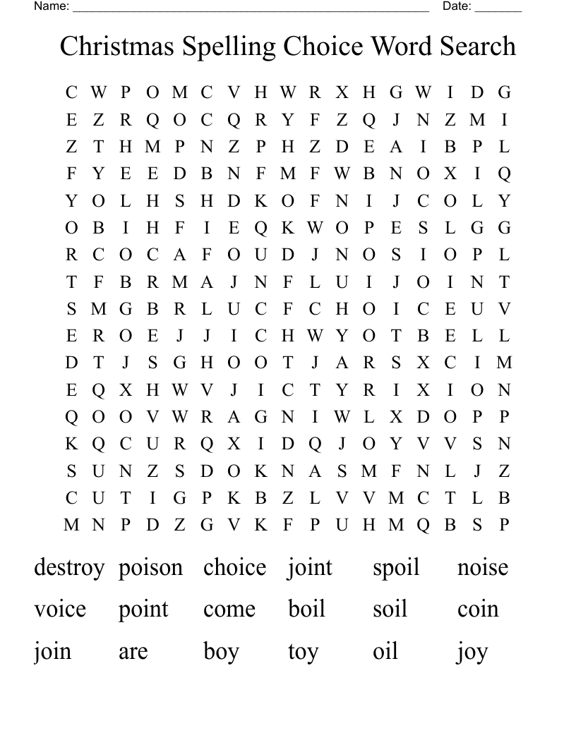 Christmas Spelling Choice Word Search