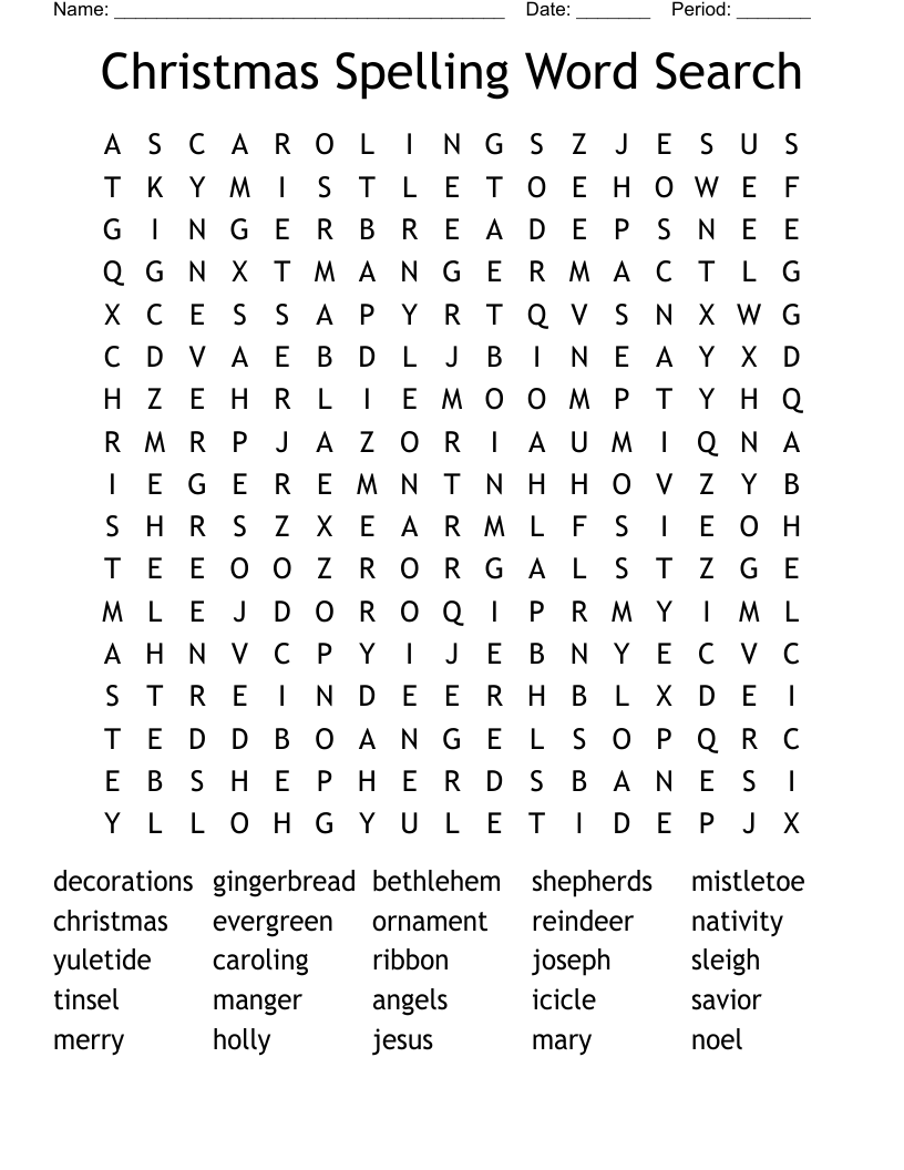Christmas Spelling Word Search 