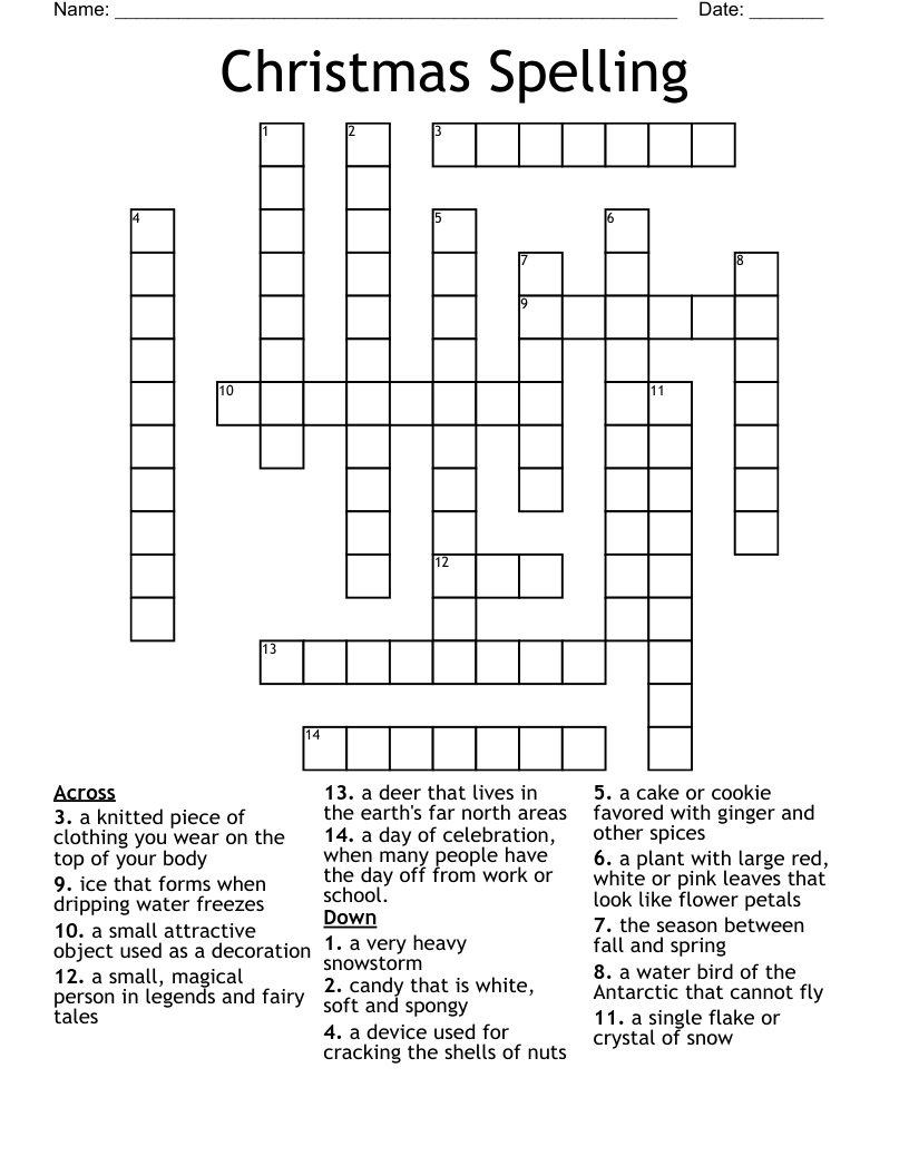 Christmas Spelling  Crossword