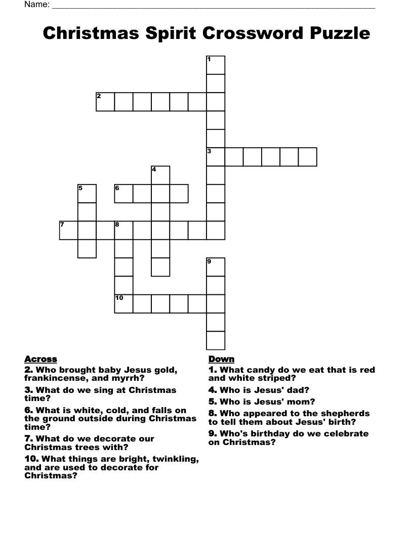 Christmas Spirit Crossword Puzzle