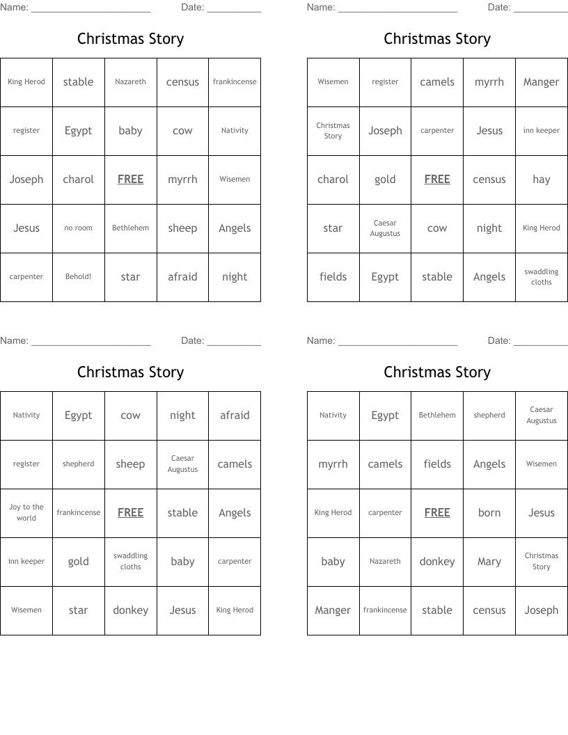 Christmas Story Bingo Cards