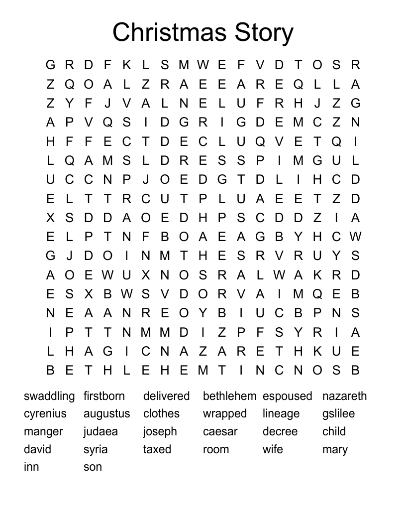 Christmas Story Word Search