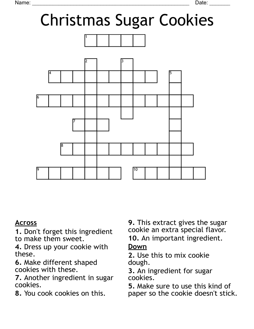 Christmas Sugar Cookies Crossword