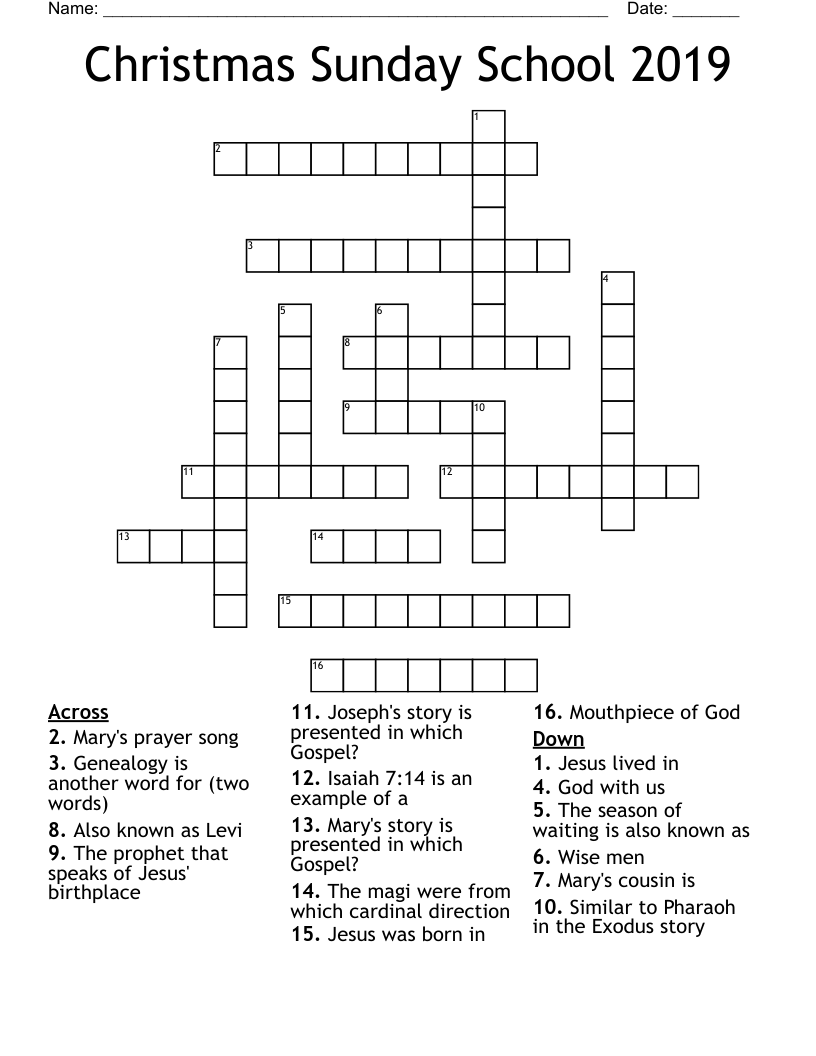 Christmas Sunday School 2019 Crossword