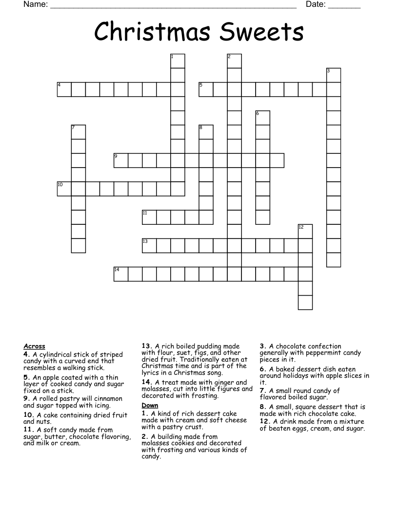 Christmas Sweets Crossword