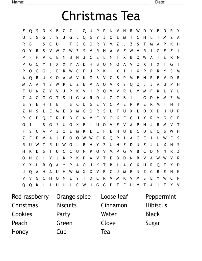 Christmas Tea Word Search