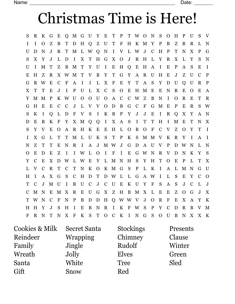 Christmas Time is Here! Word Search