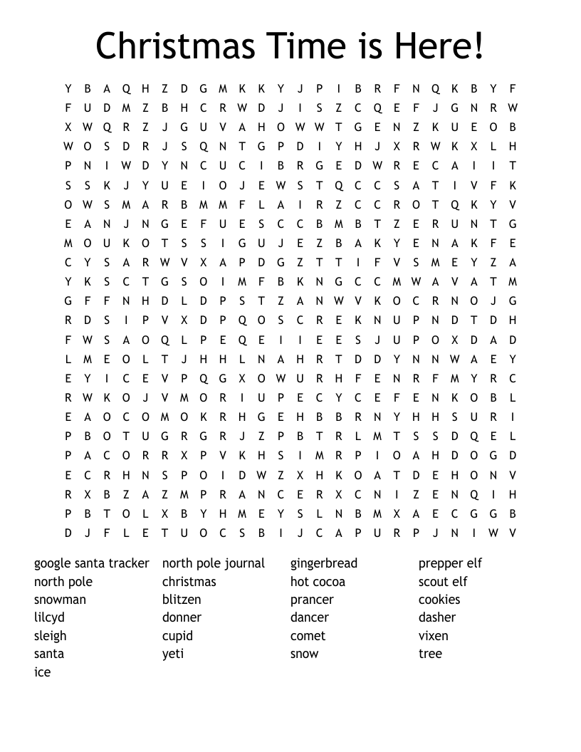 Christmas Time is Here! Word Search
