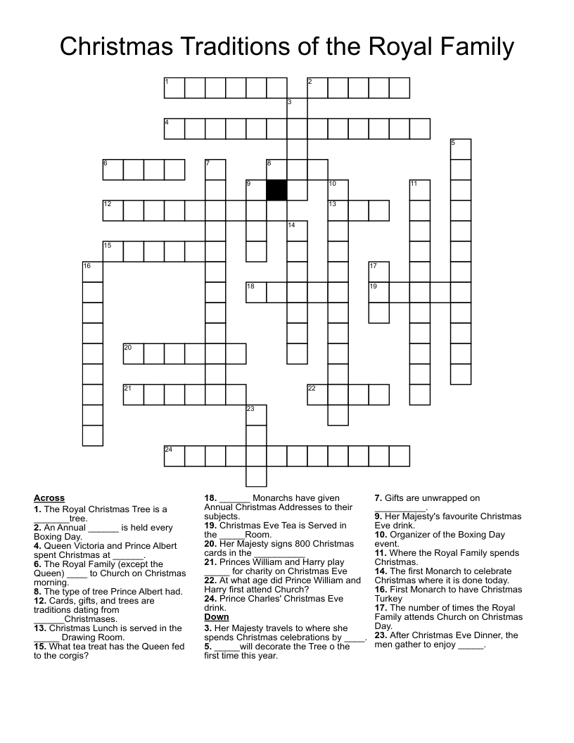 Christmas Traditions of the Royal Family Crossword