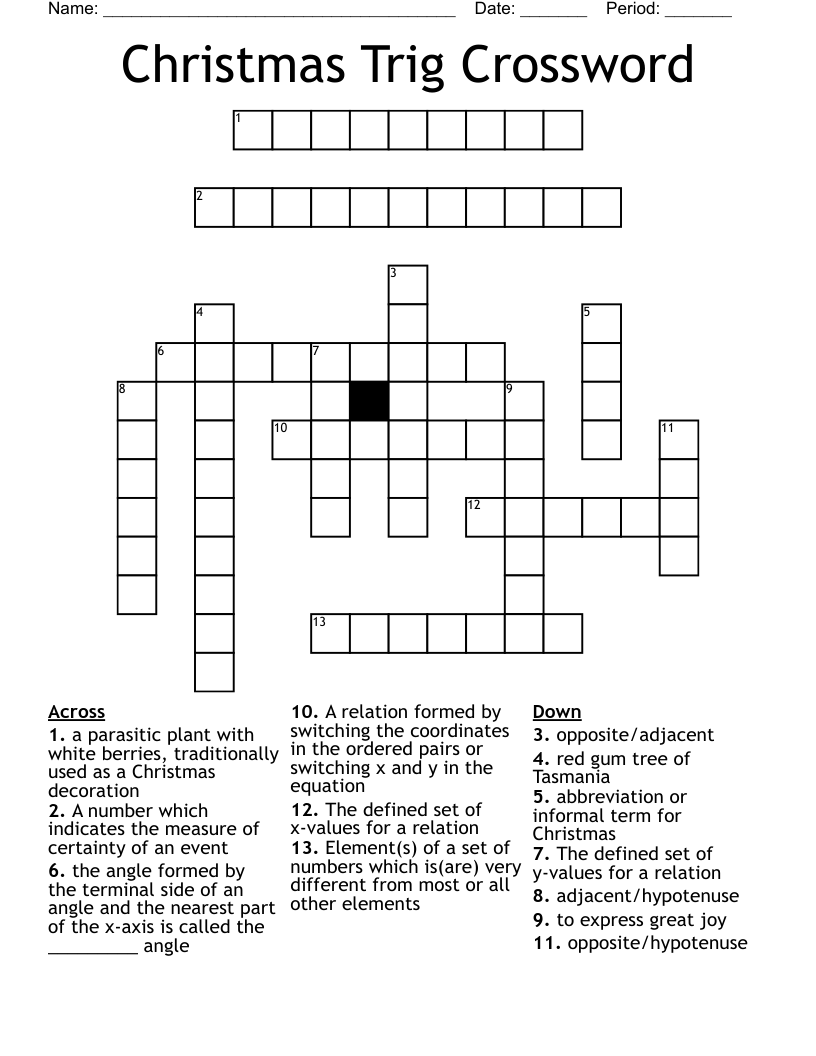 Christmas Trig Crossword