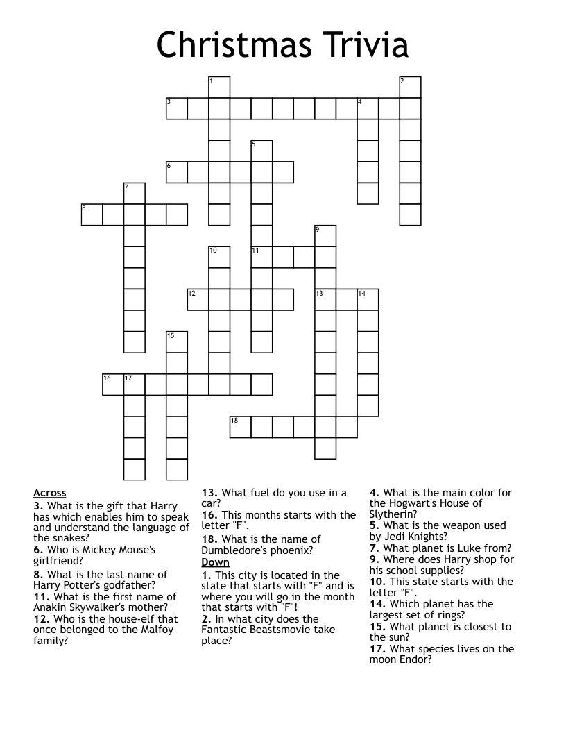 Christmas Trivia Crossword