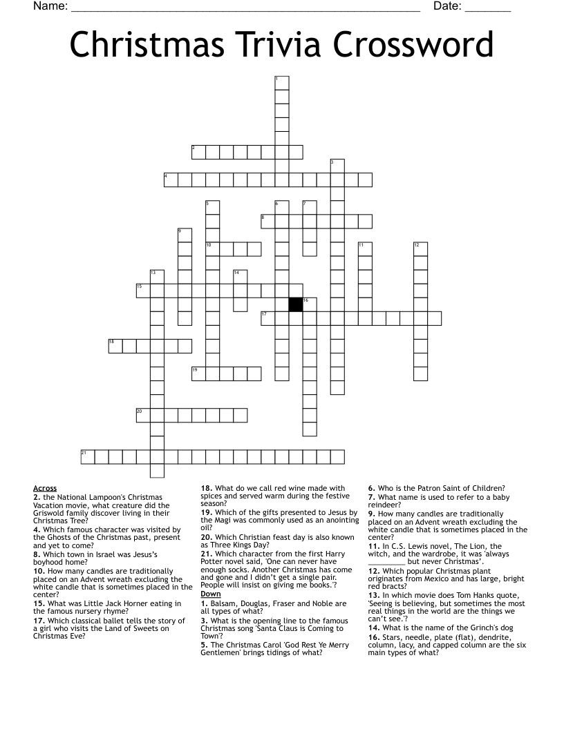 Christmas Trivia Crossword