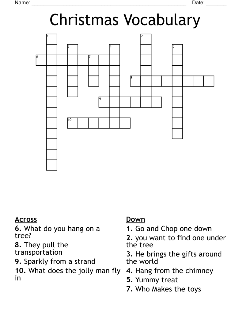 Christmas Vocabulary Crossword