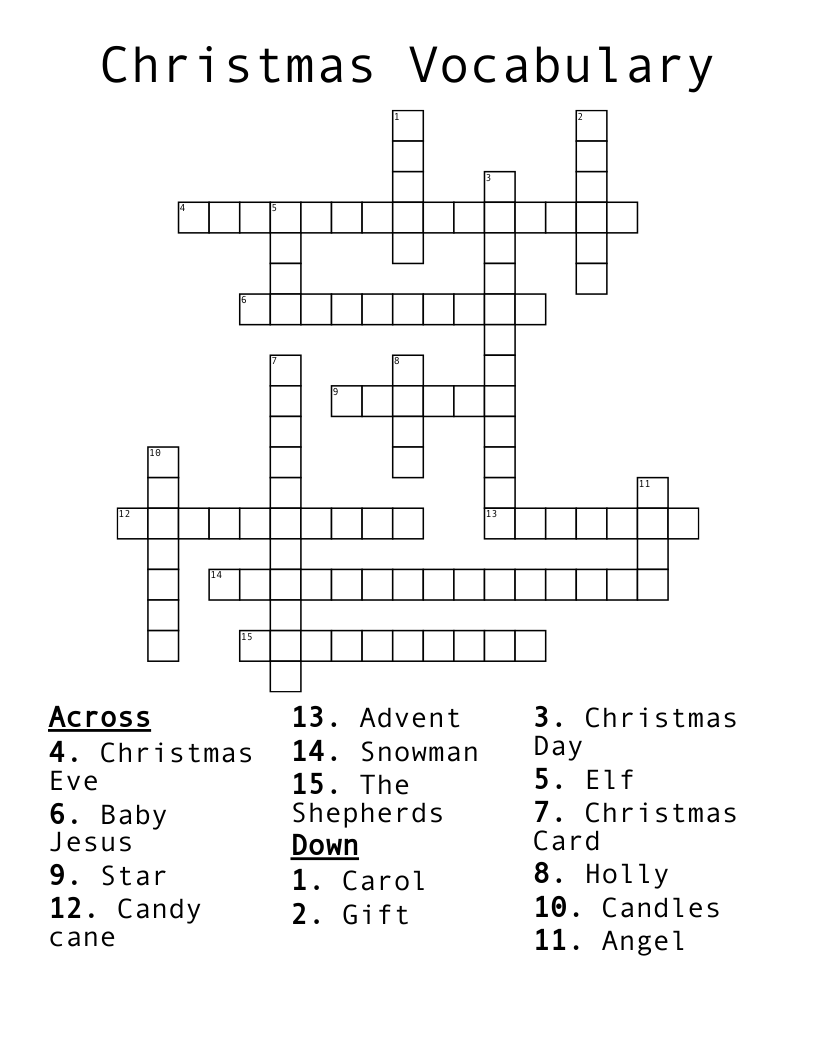 Christmas Vocabulary  Crossword
