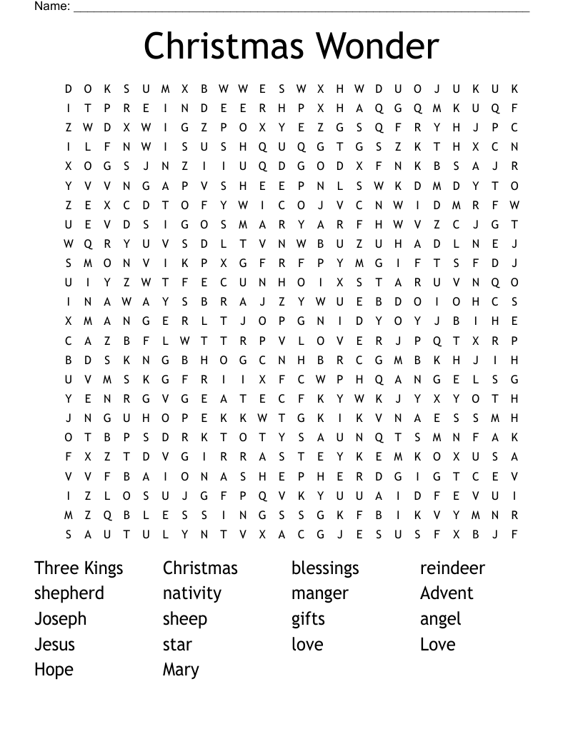 Christmas Wonder Word Search