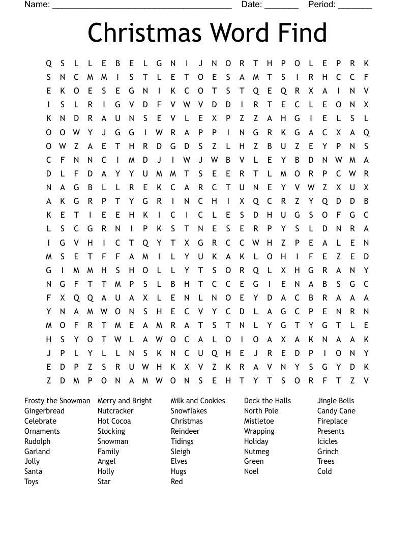 Christmas Word Find Word Search