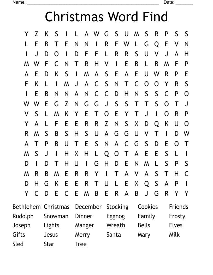 Christmas Word Find Word Search