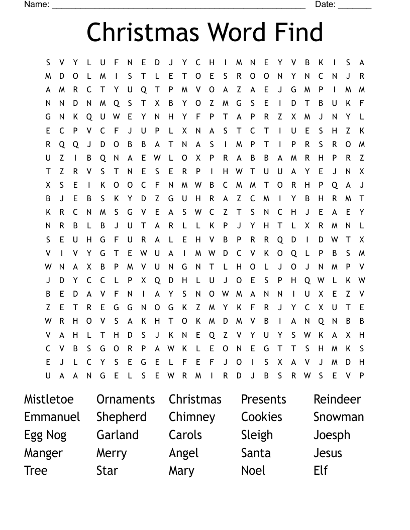 Christmas Word Find Word Search