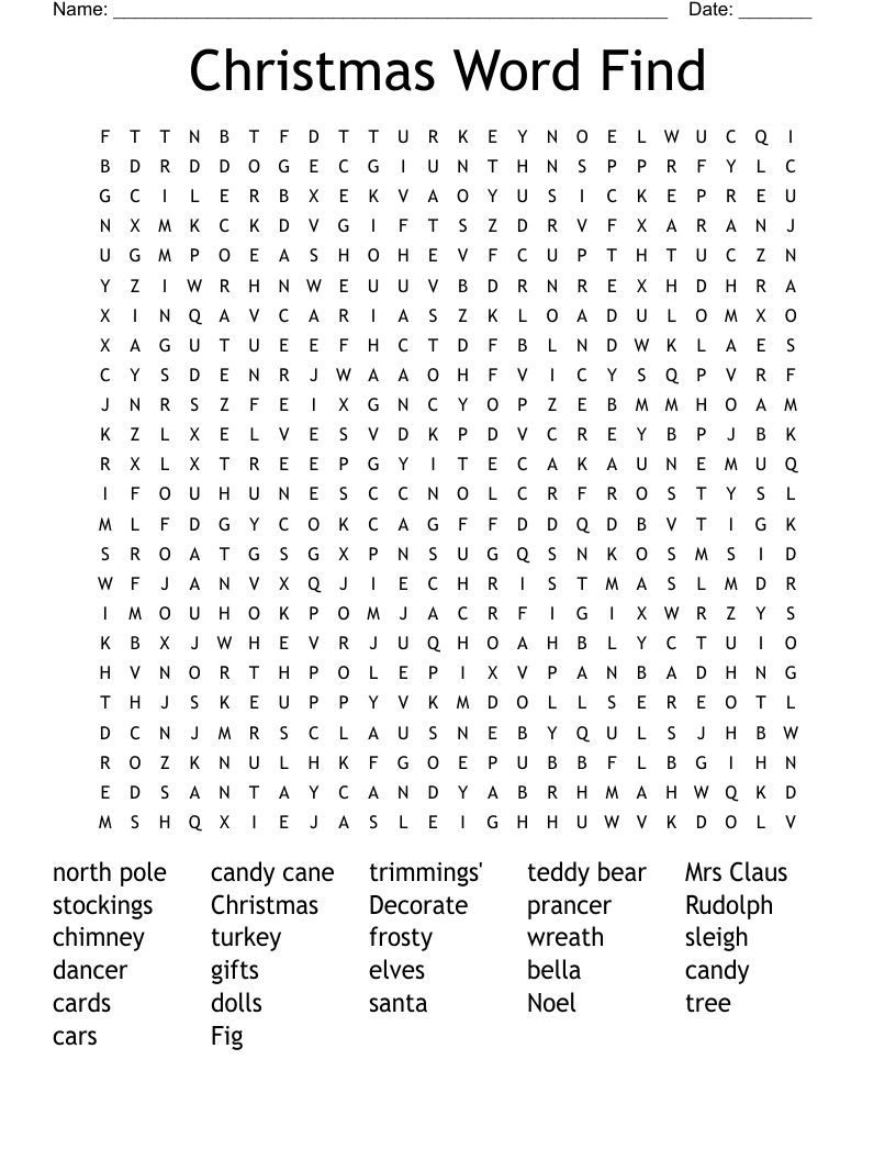 Christmas Word Find Word Search