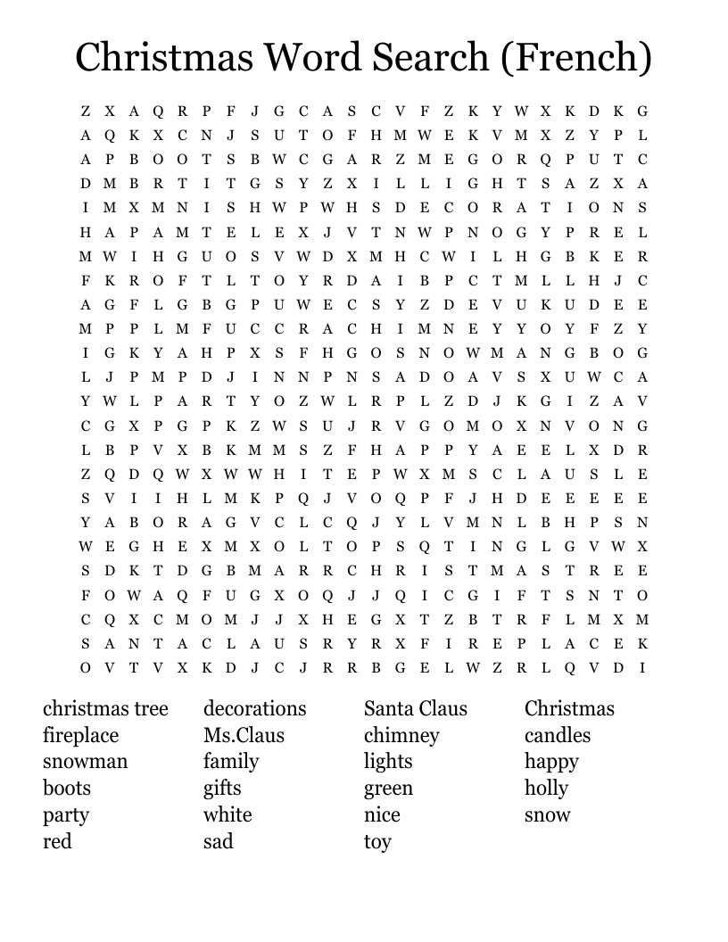 Christmas Word Search (French)