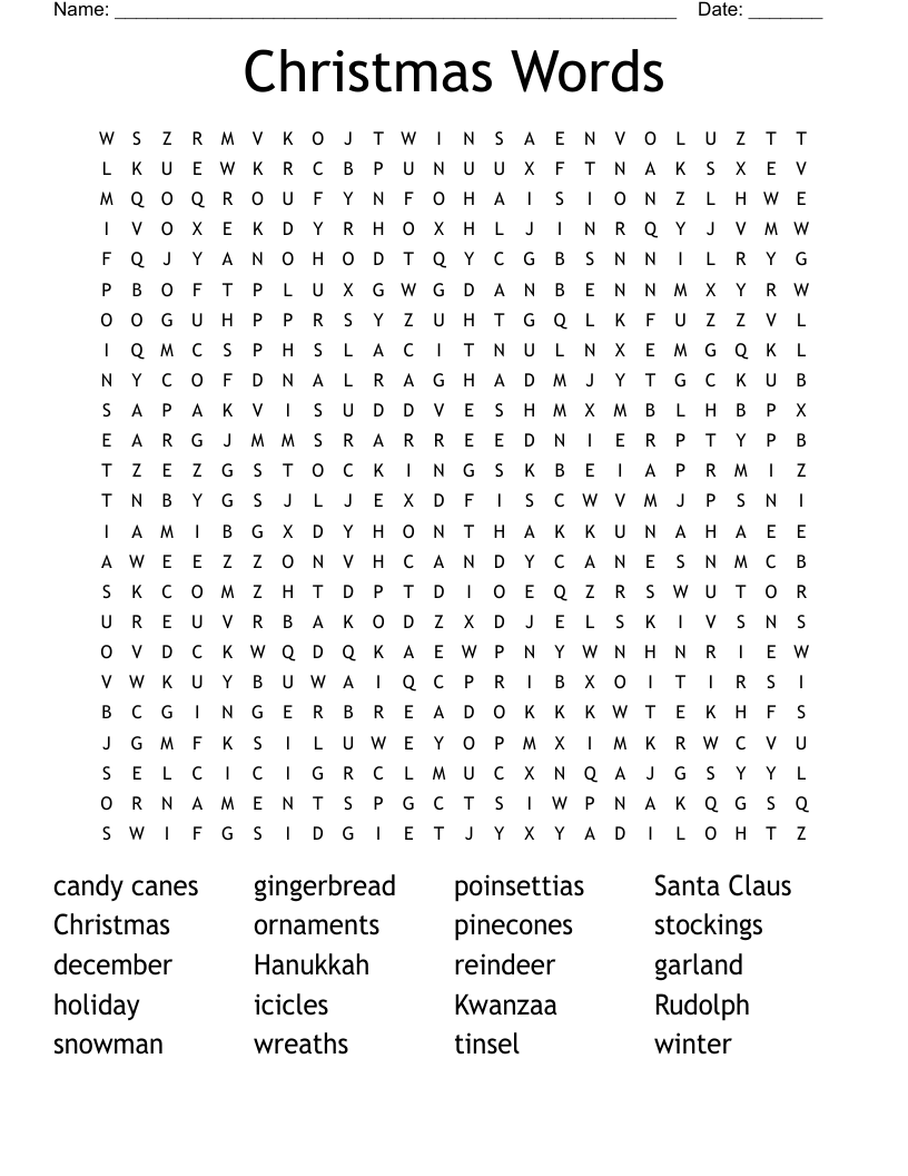 Christmas Words Word Search