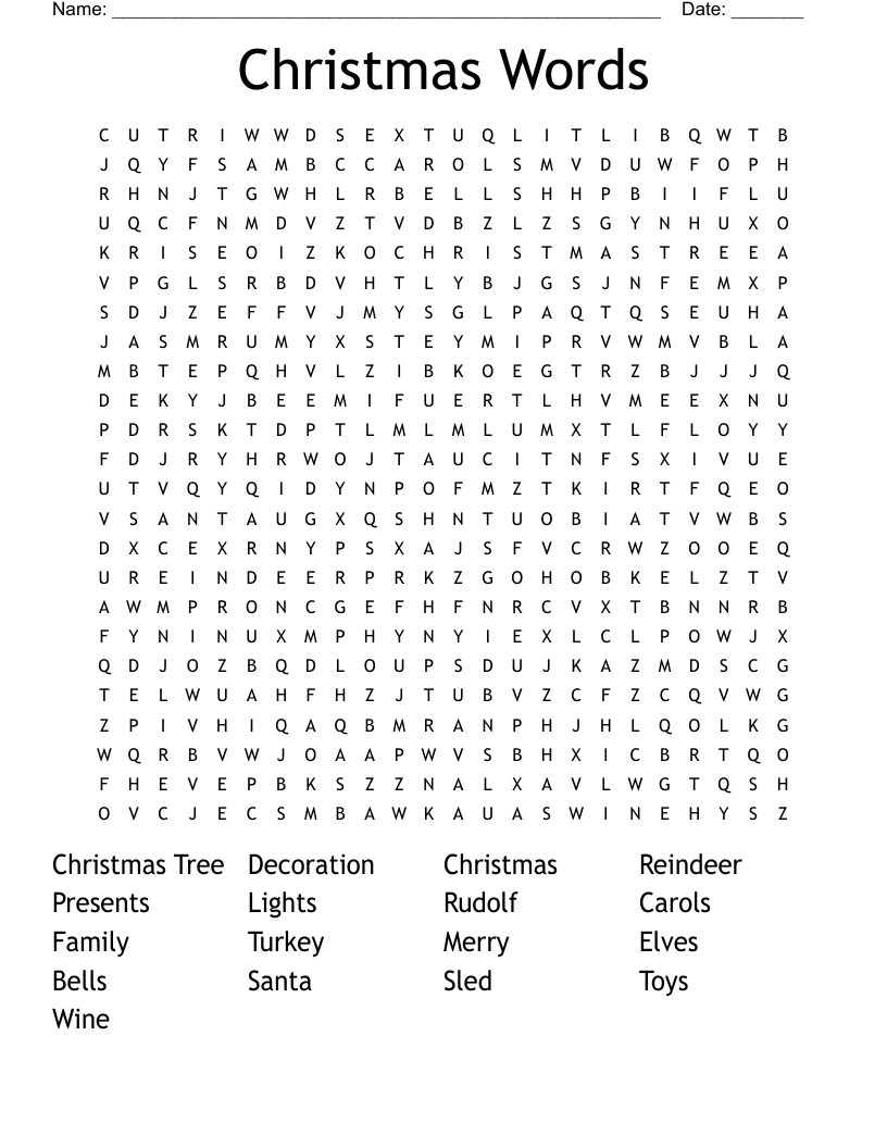 Christmas Words Word Search