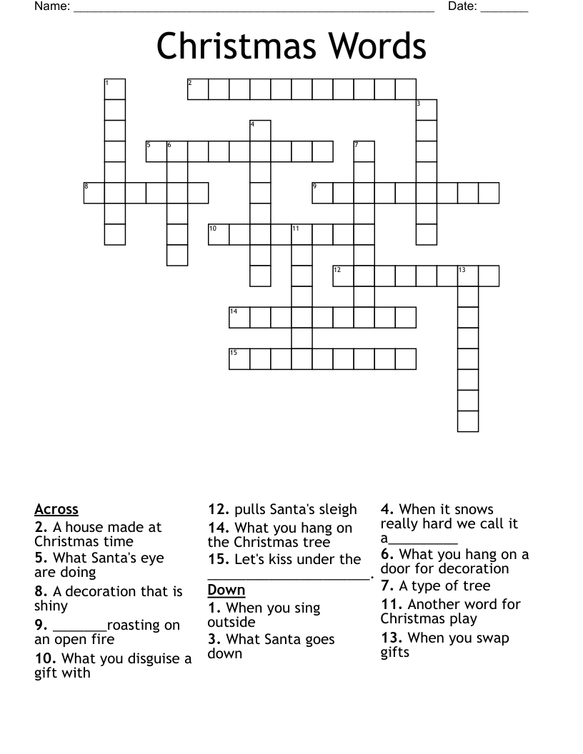 Christmas Words Crossword