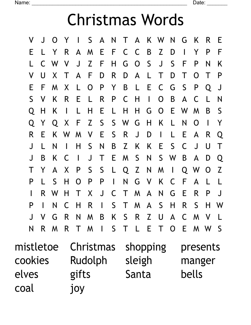 Christmas Words Word Search