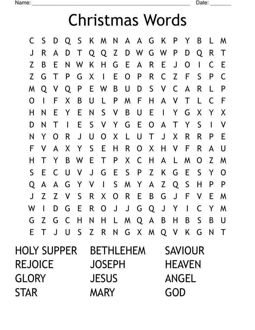 Christmas Words Word Search
