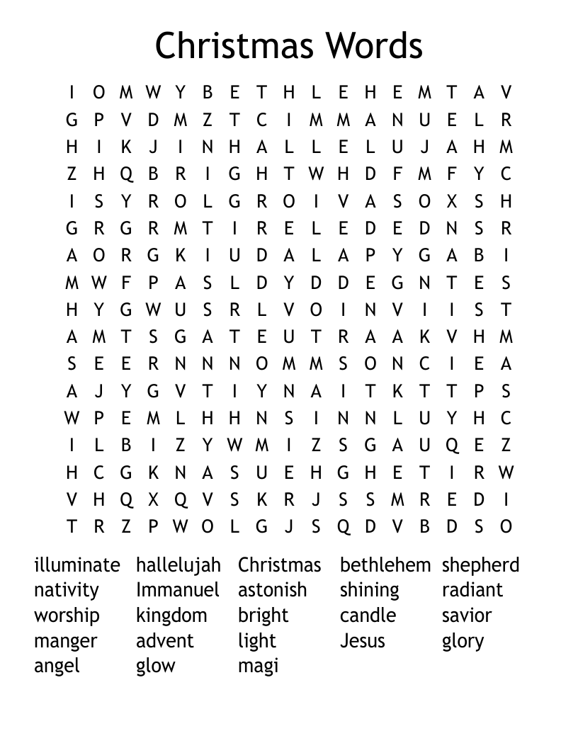 Christmas Words Word Search