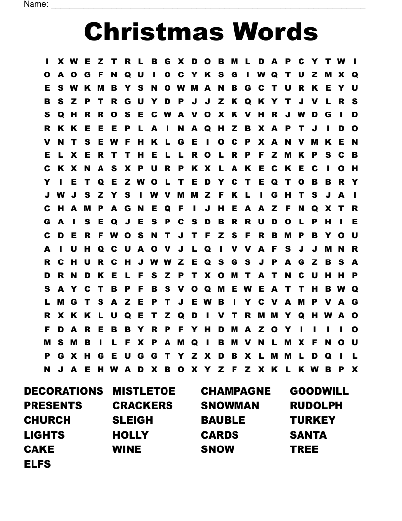 Christmas Words Word Search