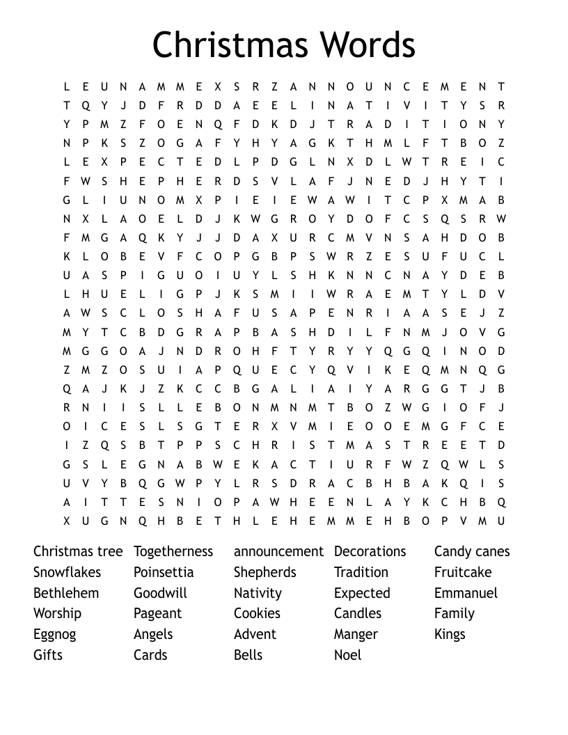 Christmas Words Word Search