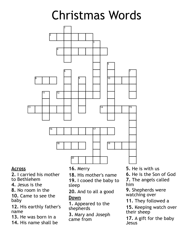 Christmas Words Crossword