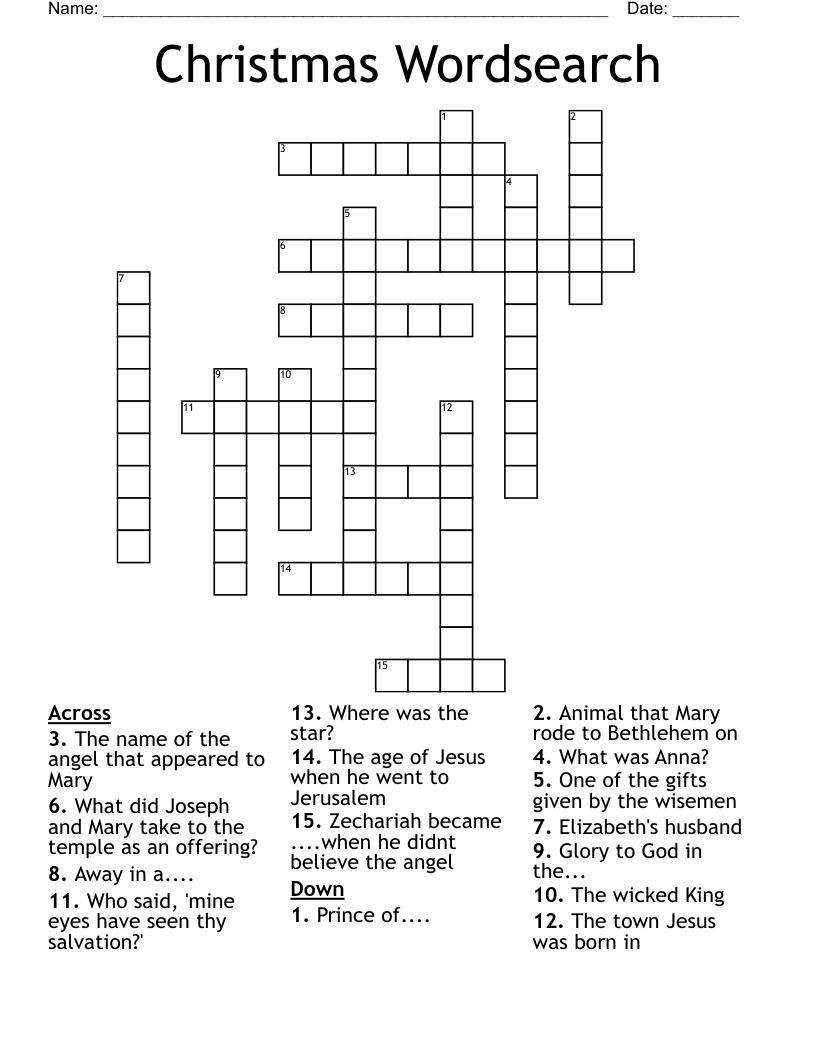 Christmas Wordsearch Crossword