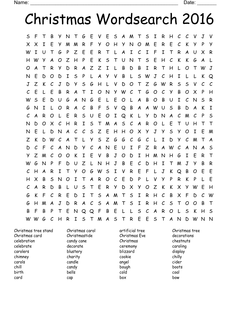 Christmas Wordsearch 2016