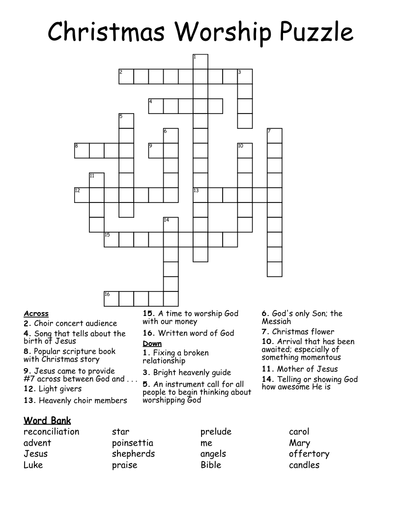 Christmas Worship Puzzle Crossword