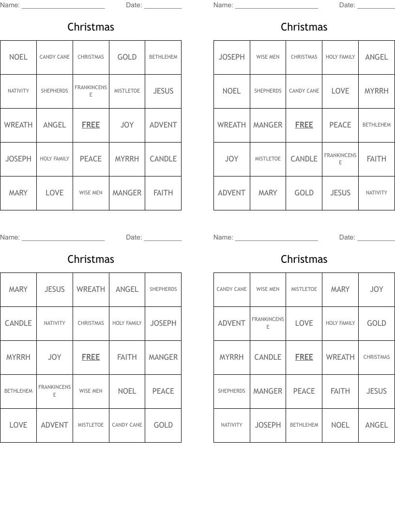Christmas  Bingo Cards