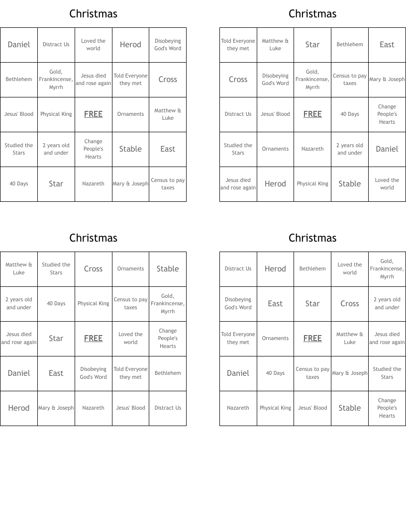 Christmas  Bingo Cards