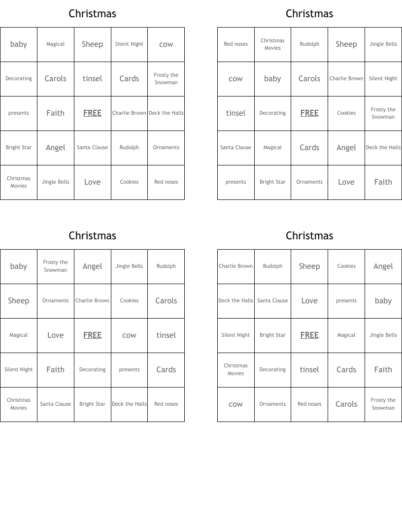 Christmas  Bingo Cards