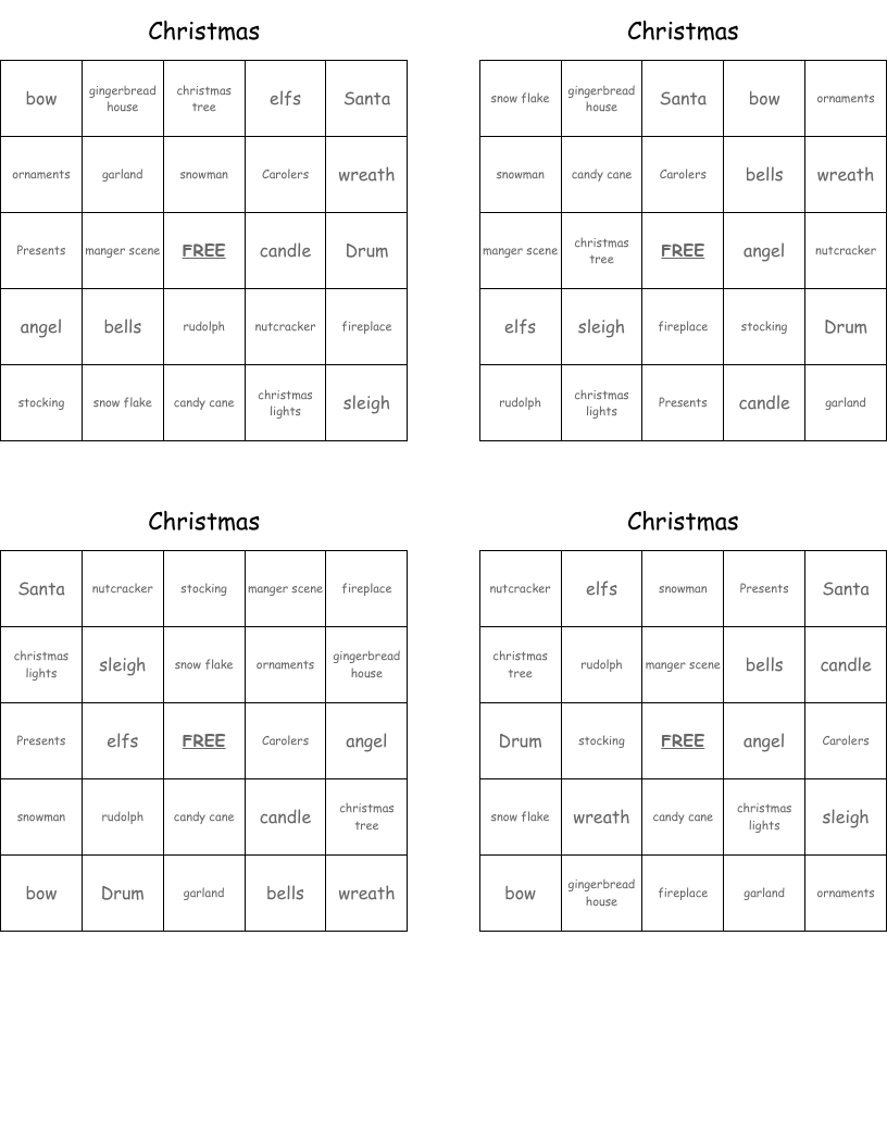 Christmas  Bingo Cards