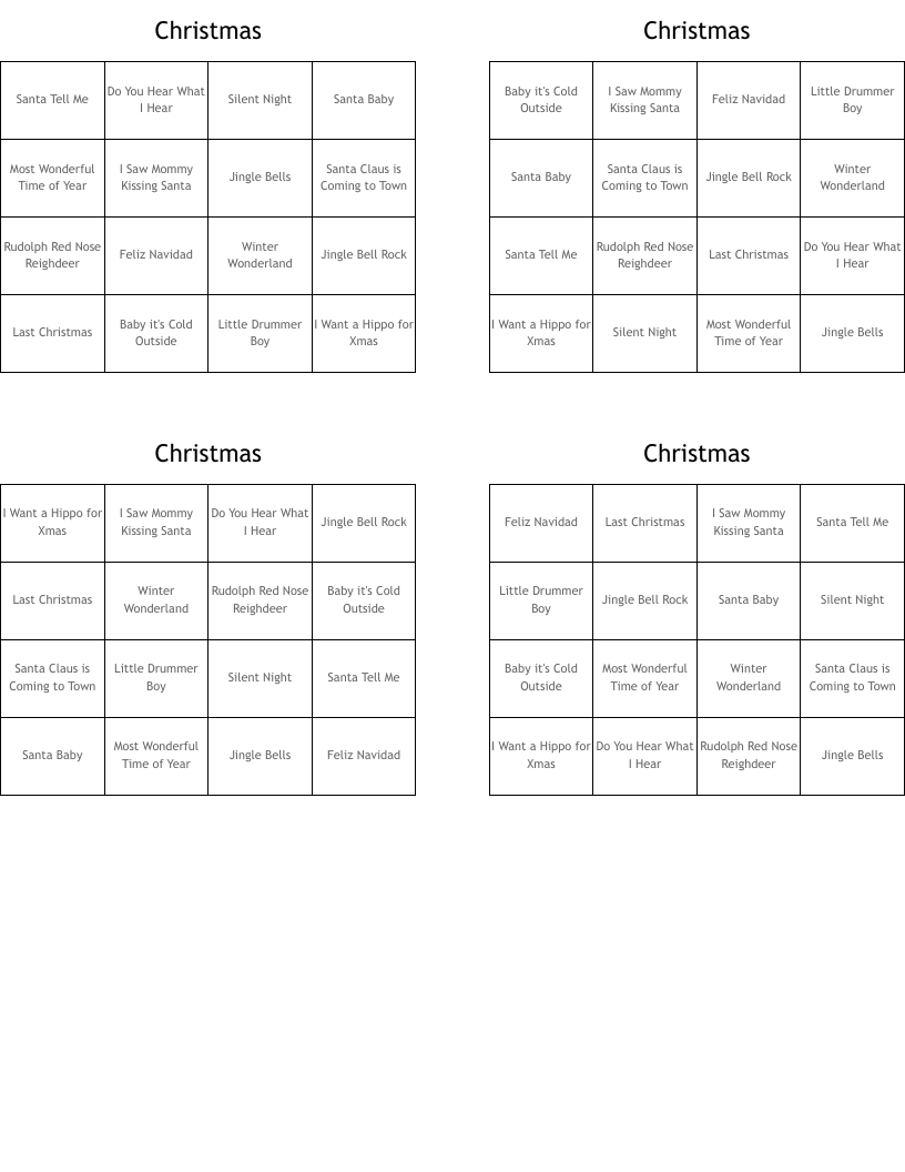 Christmas  Bingo Cards