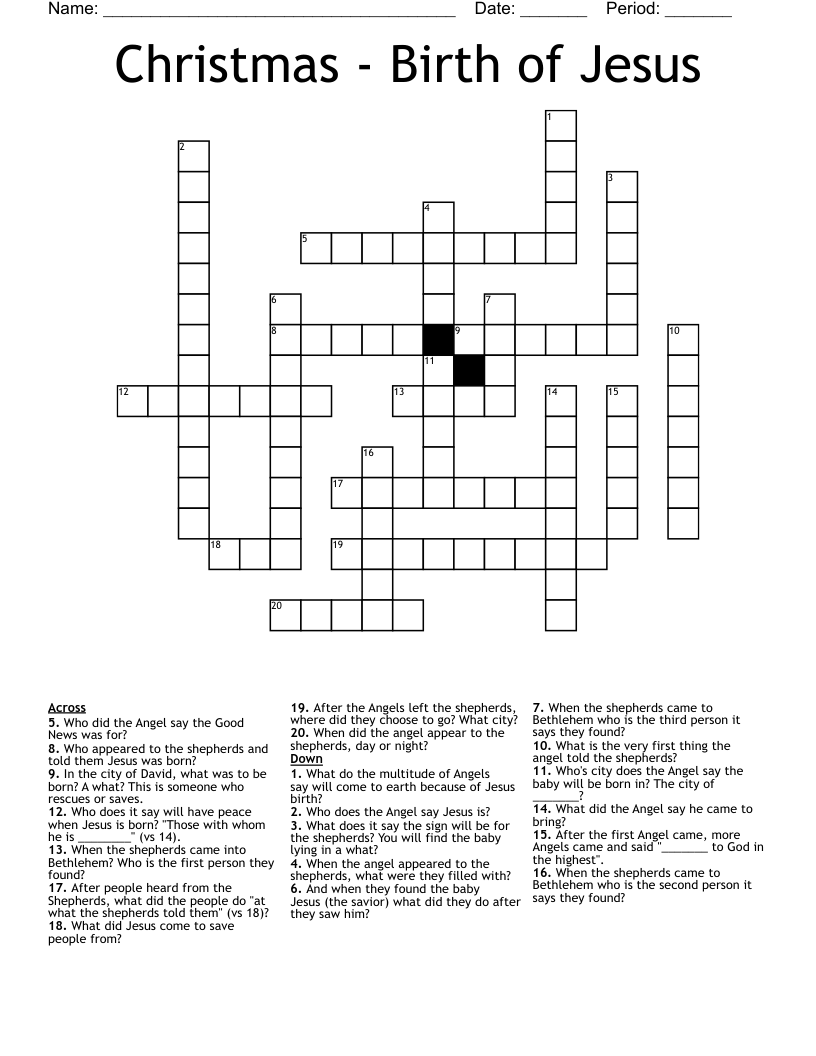 Christmas - Birth of Jesus Crossword