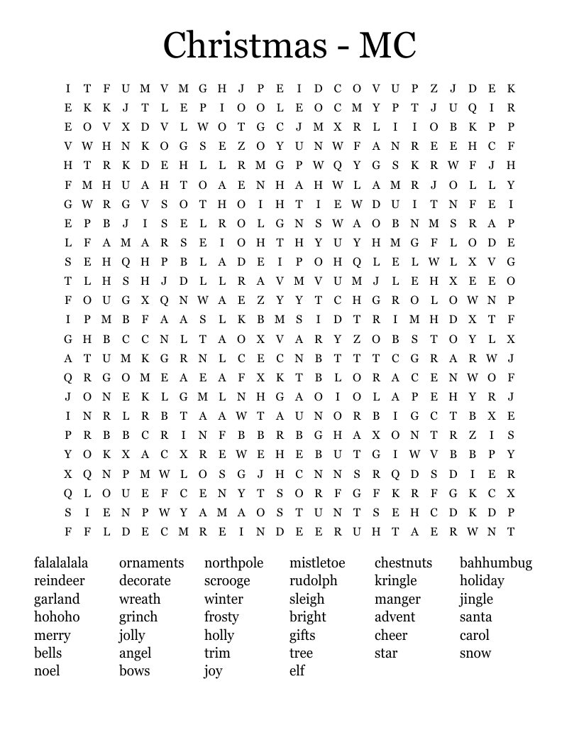 Christmas - MC Word Search
